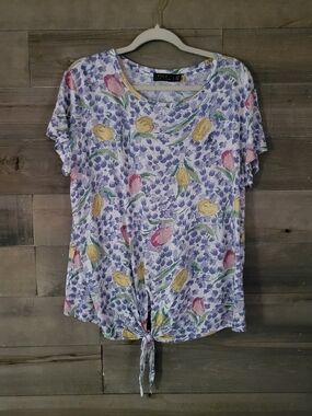 Polo Ralph Lauren Floral Linen Knit Tie-Front Tulip Tee Size L